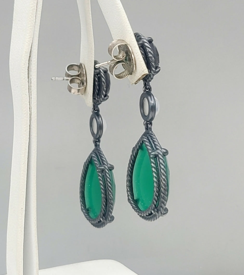 David Yurman Grisaille Triple Drop Earrings With Green Onyx