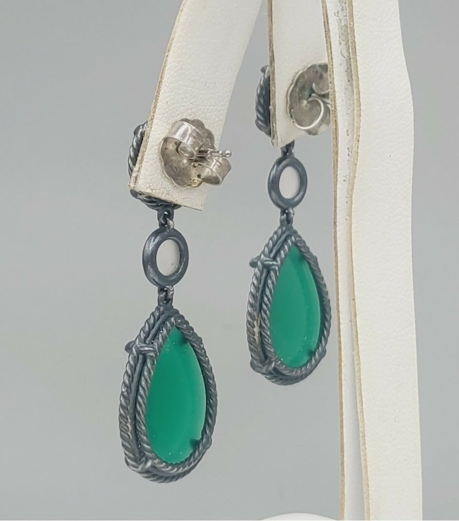 David Yurman Grisaille Triple Drop Earrings With Green Onyx