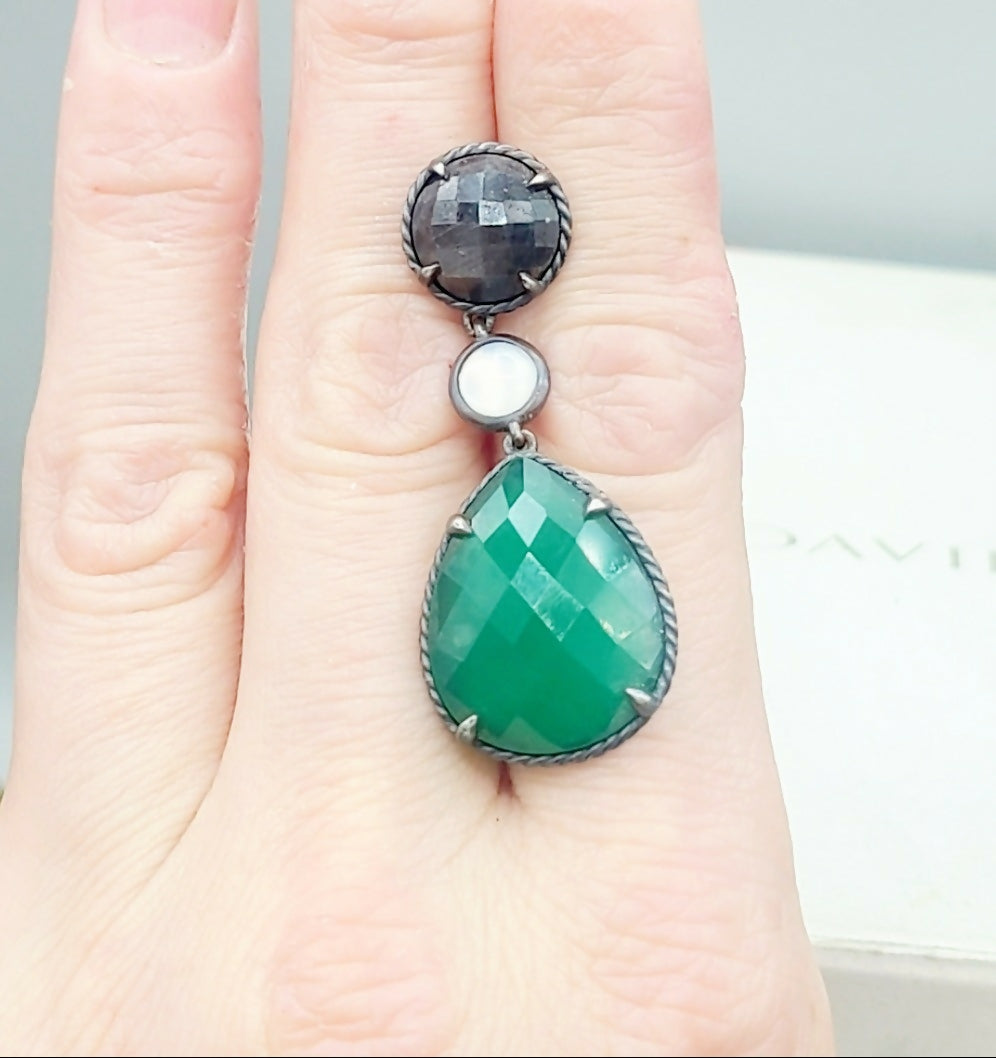 David Yurman Grisaille Triple Drop Earrings With Green Onyx