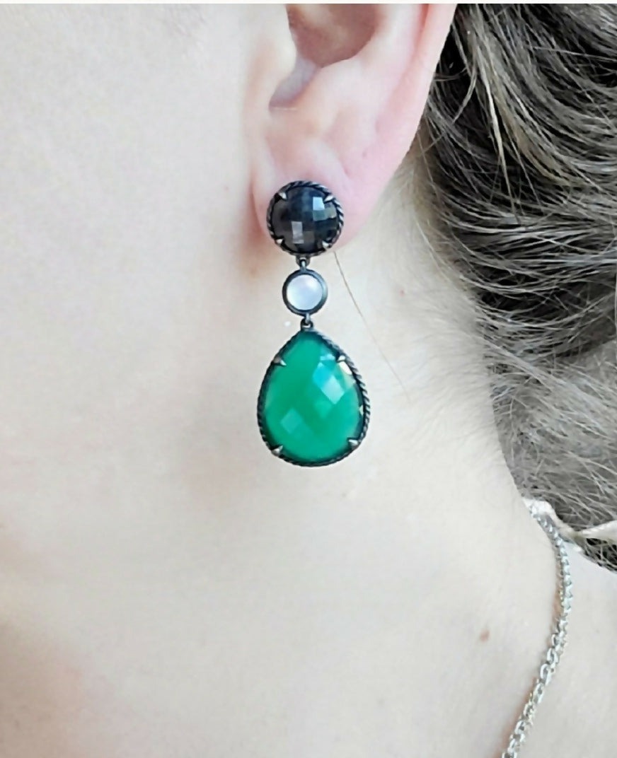 David Yurman Grisaille Triple Drop Earrings With Green Onyx