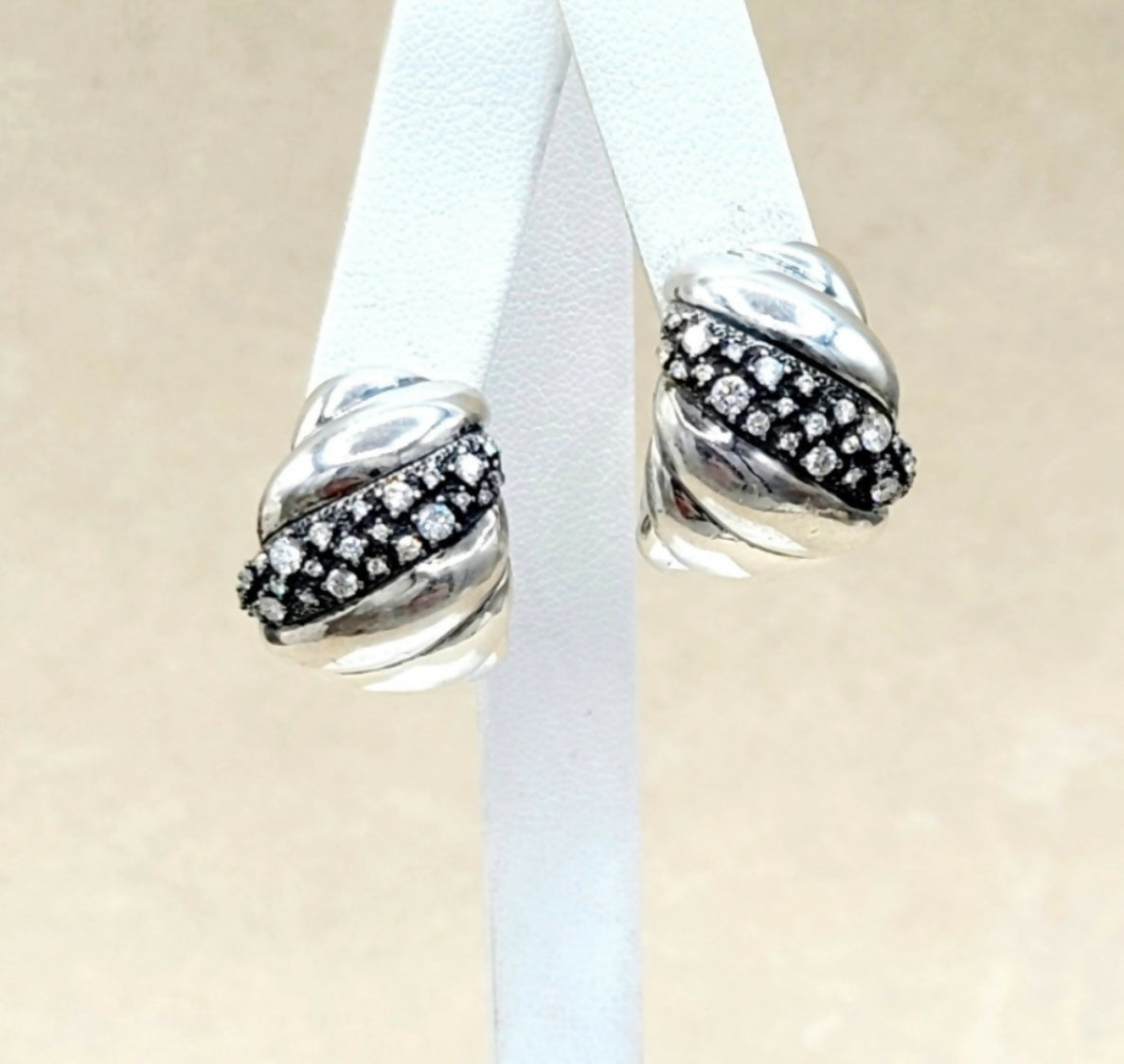 David Yurman Hampton Cable Midnight Mélange Diamond Earrings Sterling Silver 22mm