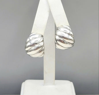 David Yurman Hampton Sculpted Cable Earrings Sterling Silver 14K White Gold 22mm