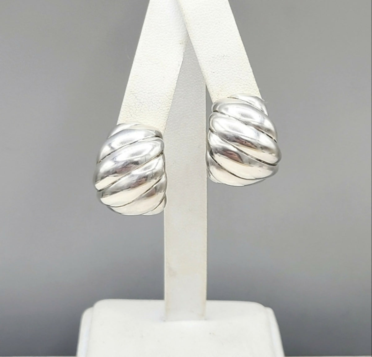 David Yurman Hampton Sculpted Cable Earrings Sterling Silver 14K White Gold 22mm