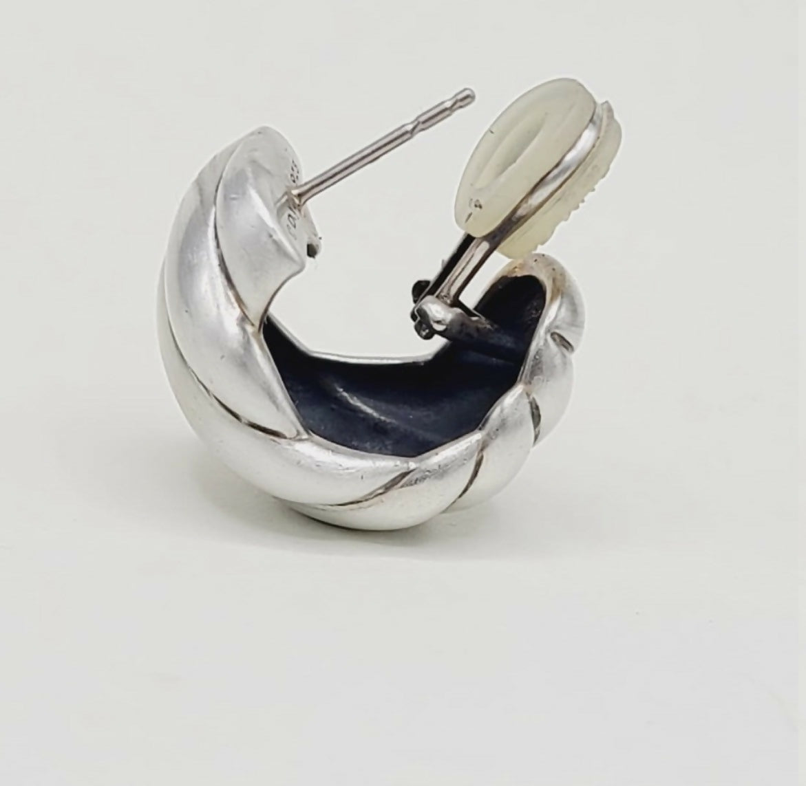 side view David Yurman Hampton Sculpted Cable Earrings Sterling Silver 14K White Gold 22mm