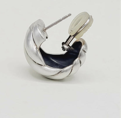 side view David Yurman Hampton Sculpted Cable Earrings Sterling Silver 14K White Gold 22mm