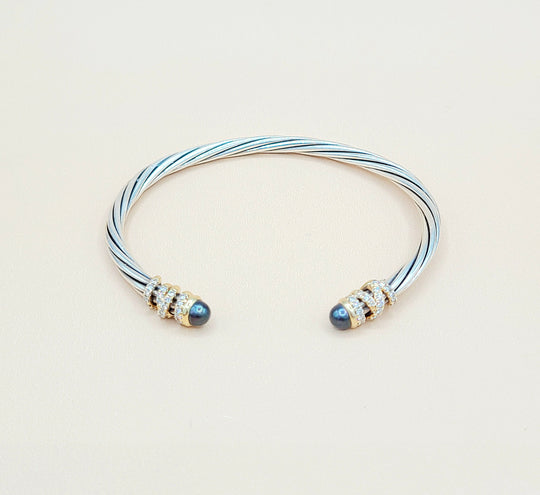  David Yurman Helena Grey Pearl Diamond Gold Bracelet, 4mm