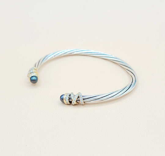  David Yurman Helena Grey Pearl Diamond Gold Bracelet, 4mm