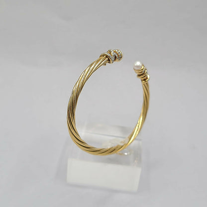 David Yurman Helena Bracelet in 18K Yellow Gold with Pearls and Diamonds, 4mm