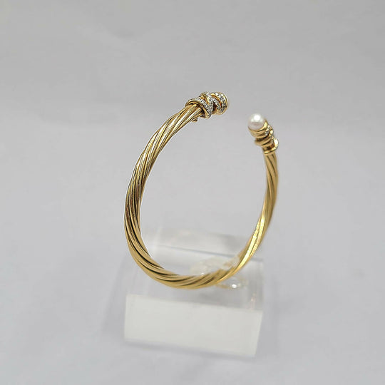 David Yurman Helena Bracelet in 18K Yellow Gold with Pearls and Diamonds, 4mm
