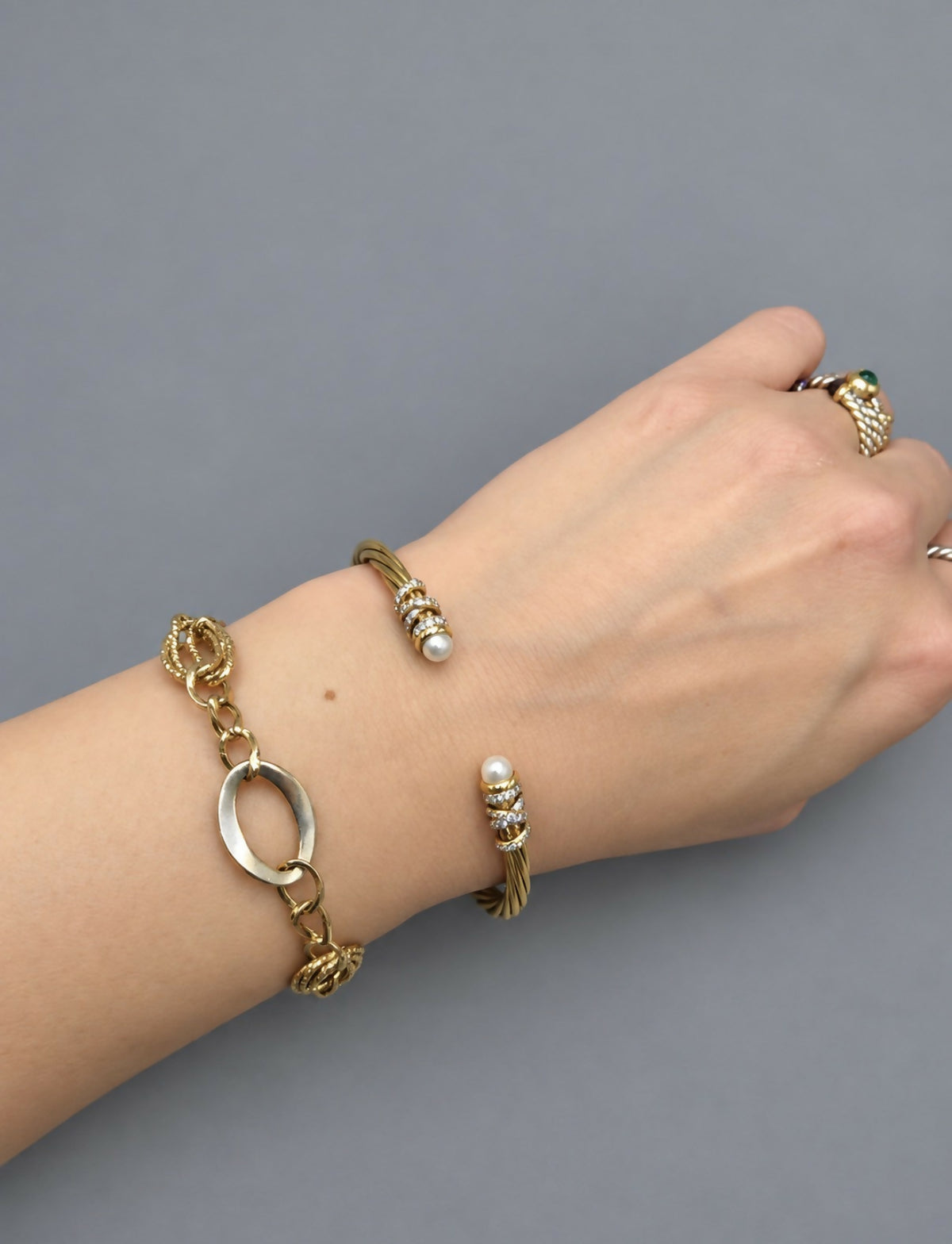 David Yurman Helena Bracelet in 18K Yellow Gold with Pearls and Diamonds, 4mm