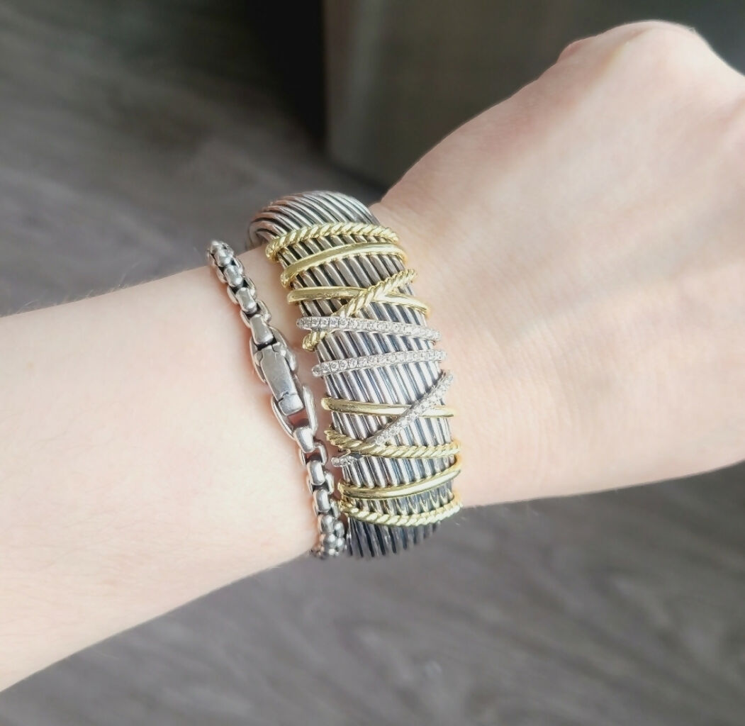 David Yurman Helena Cuff Bracelet With 18k Gold And Pave Diamonds