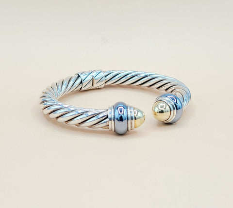  David Yurman Hematite Rondelle Gold Dome Cable Bracelet-