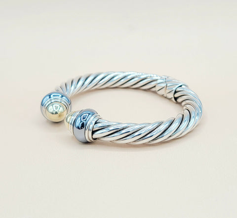  David Yurman Hematite Rondelle Gold Dome Cable Bracelet-
