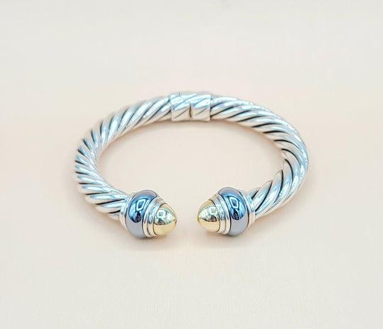  David Yurman Hematite Rondelle Gold Dome Cable Bracelet-