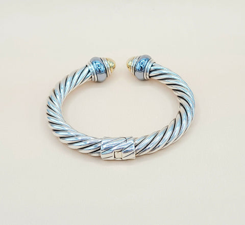  David Yurman Hematite Rondelle Gold Dome Cable Bracelet-
