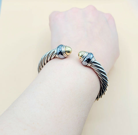  David Yurman Hematite Rondelle Gold Dome Cable Bracelet-