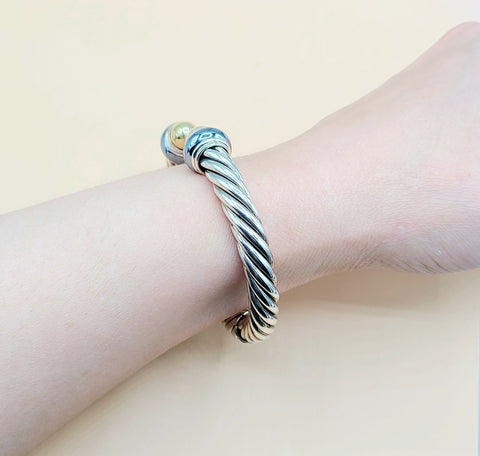  David Yurman Hematite Rondelle Gold Dome Cable Bracelet-