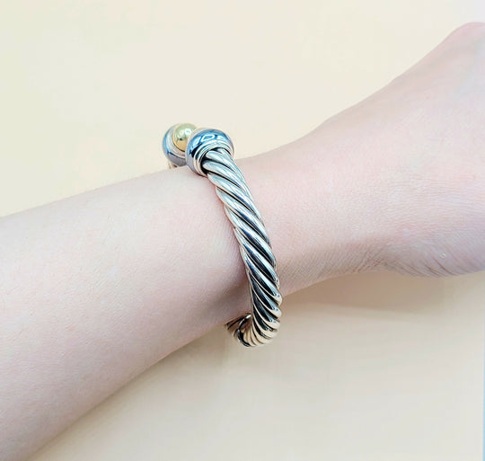  David Yurman Hematite Rondelle Gold Dome Cable Bracelet-
