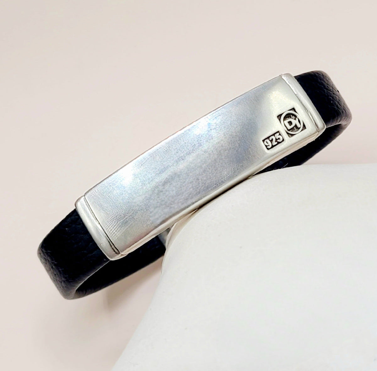 David Yurman ID Bracelet Black Leather Sterling Silver 12.5mm Medium