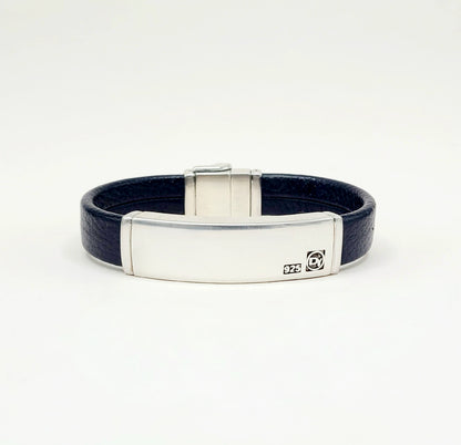 David Yurman ID Bracelet Black Leather Sterling Silver 12.5mm Medium