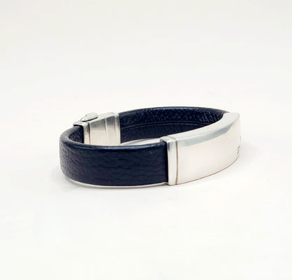 David Yurman ID Bracelet Black Leather Sterling Silver 12.5mm Medium
