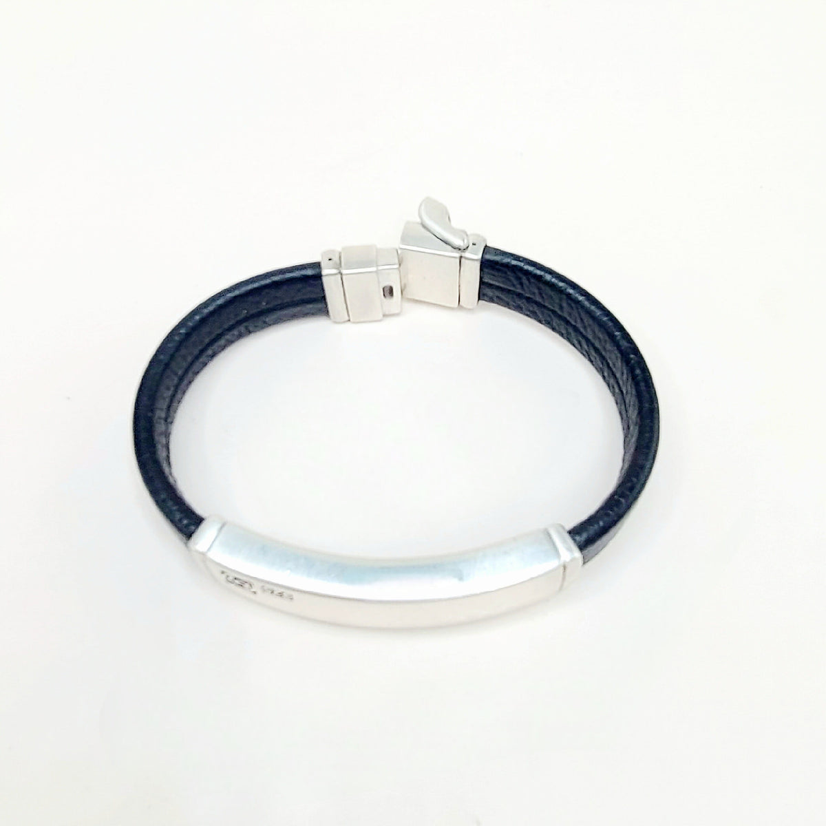 David Yurman ID Bracelet Black Leather Sterling Silver 12.5mm Medium