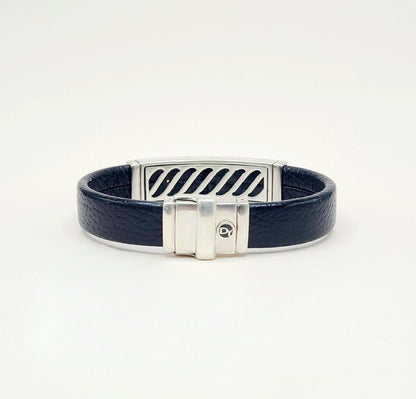 David Yurman ID Bracelet Black Leather Sterling Silver 12.5mm Medium