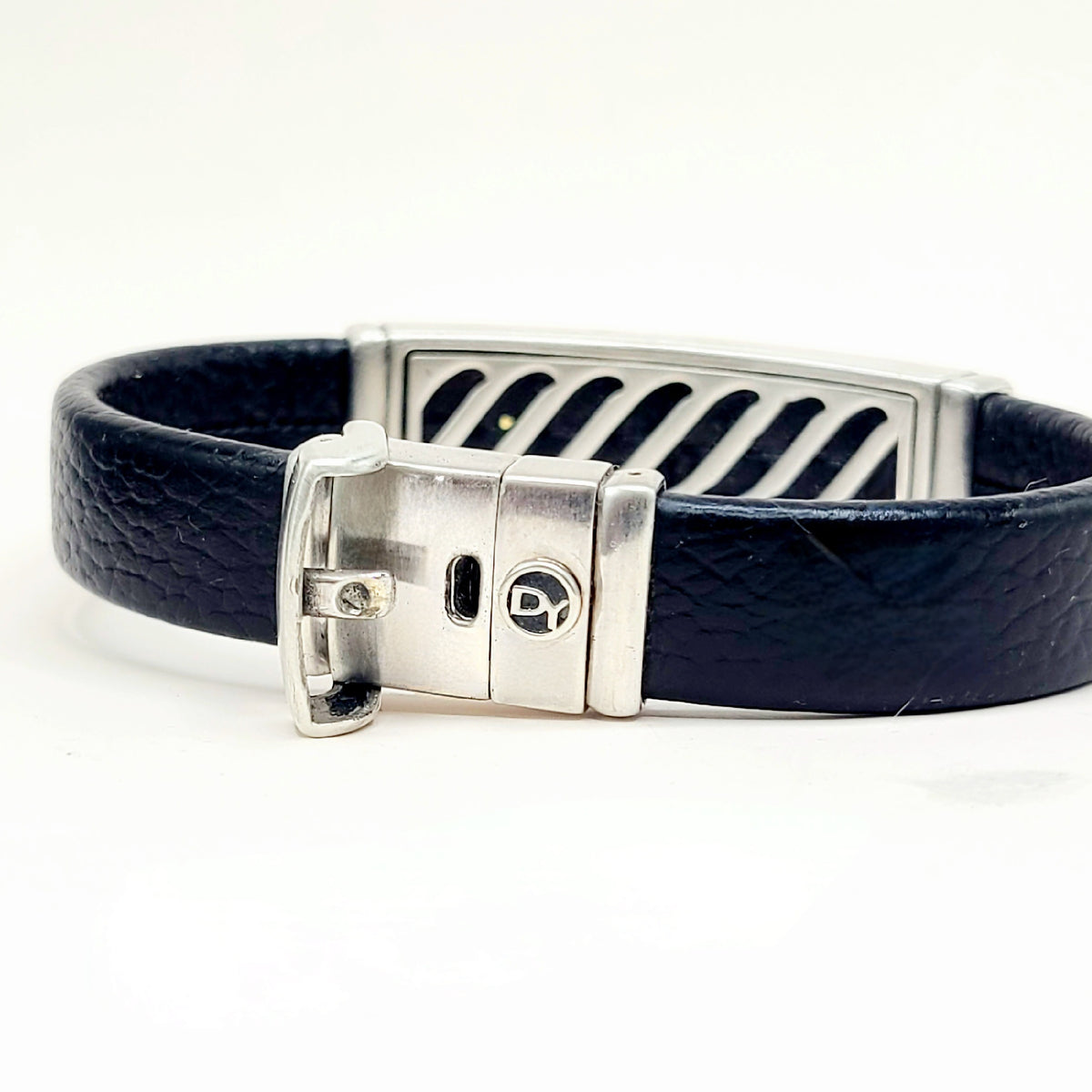 David Yurman ID Bracelet Black Leather Sterling Silver 12.5mm Medium
