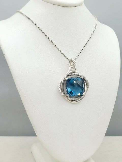  David Yurman Infinity 17mm Hampton Blue Topaz Pendant Enhancer Necklace-