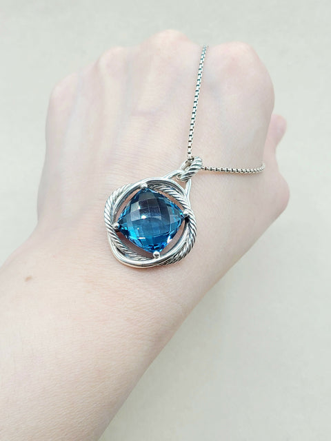  David Yurman Infinity 17mm Hampton Blue Topaz Pendant Enhancer Necklace-