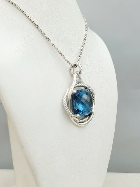  David Yurman Infinity 17mm Hampton Blue Topaz Pendant Enhancer Necklace-