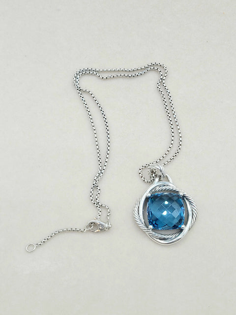  David Yurman Infinity 17mm Hampton Blue Topaz Pendant Enhancer Necklace-