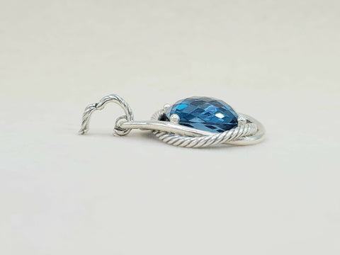 David Yurman Infinity 17mm Hampton Blue Topaz Pendant Enhancer Necklace-