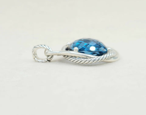  David Yurman Infinity 17mm Hampton Blue Topaz Pendant Enhancer Necklace-