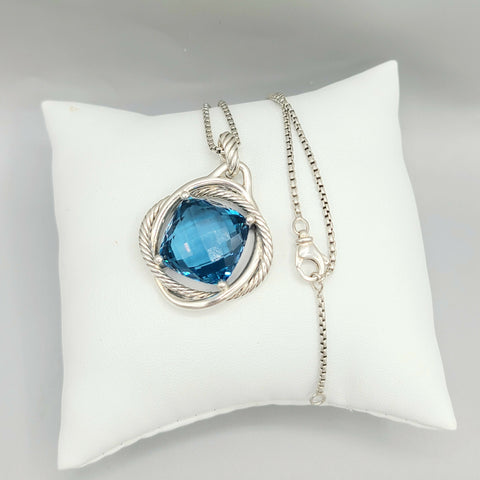 David Yurman Infinity 17mm Hampton Blue Topaz Pendant Enhancer Necklace-