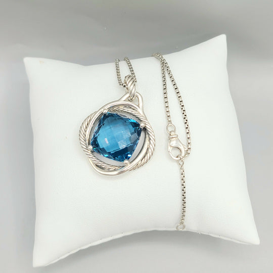  David Yurman Infinity 17mm Hampton Blue Topaz Pendant Enhancer Necklace-