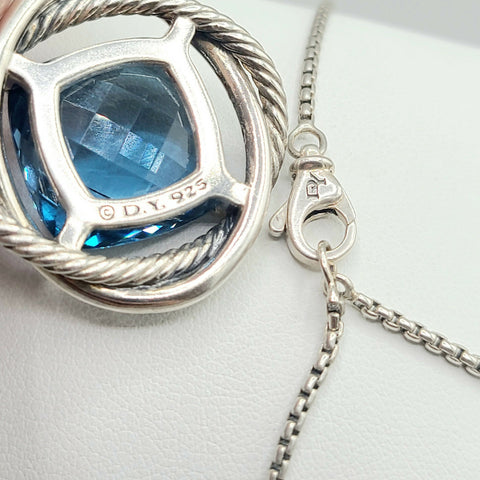  David Yurman Infinity 17mm Hampton Blue Topaz Pendant Enhancer Necklace-