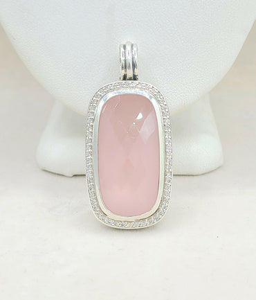  David-Yurman-Jumbo Albion-Elongated Oblong-Rose Quartz-Diamond-Pendant-Enhancer