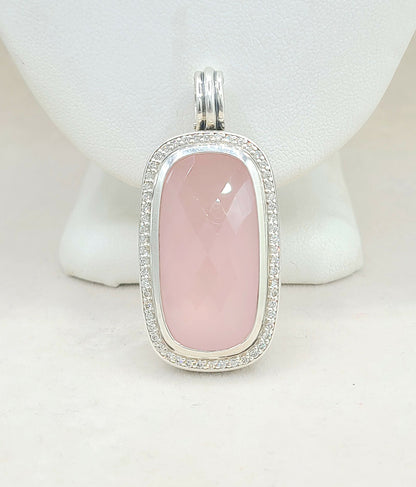  David-Yurman-Jumbo Albion-Elongated Oblong-Rose Quartz-Diamond-Pendant-Enhancer