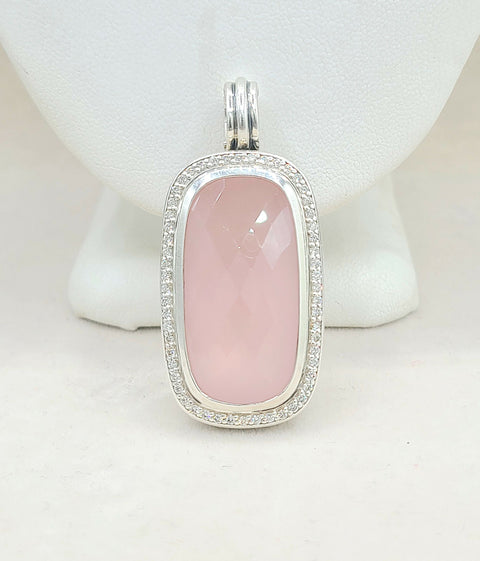  David-Yurman-Jumbo Albion-Elongated Oblong-Rose Quartz-Diamond-Pendant-Enhancer