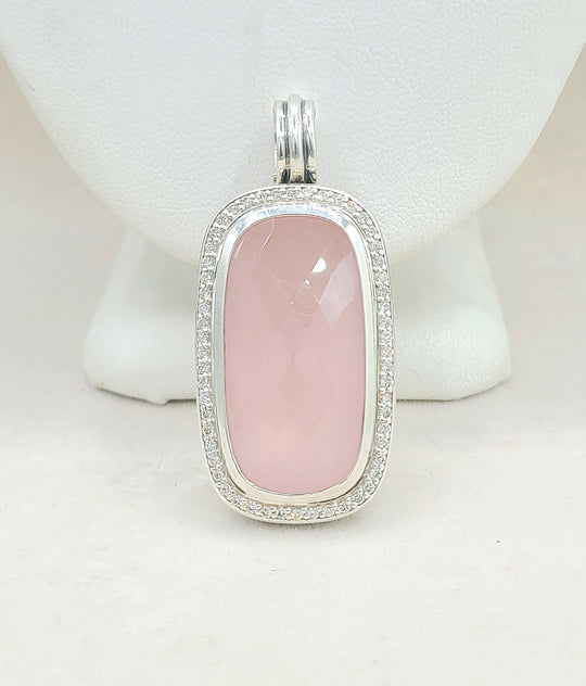  David-Yurman-Jumbo Albion-Elongated Oblong-Rose Quartz-Diamond-Pendant-Enhancer