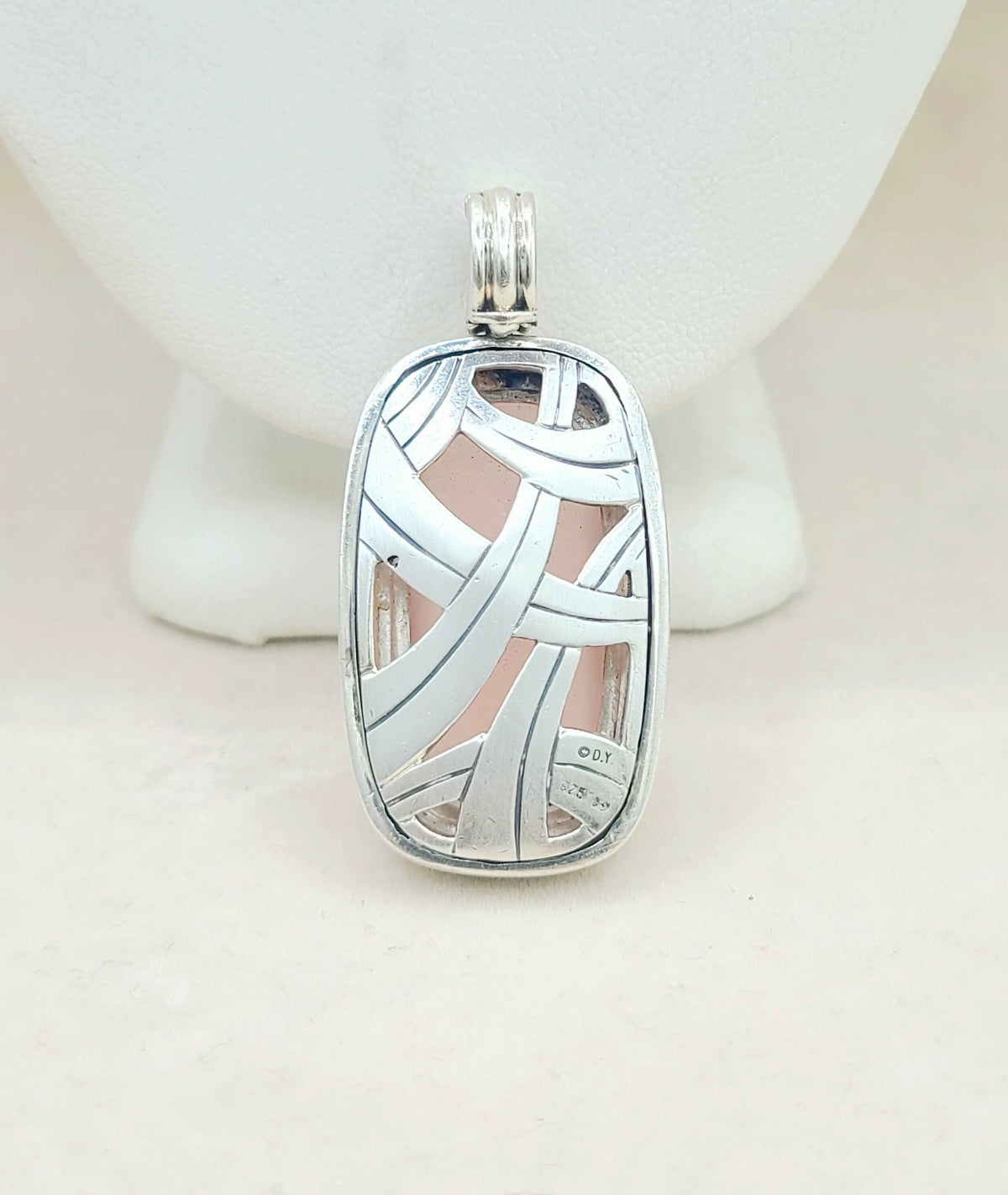  David-Yurman-Jumbo Albion-Elongated Oblong-Rose Quartz-Diamond-Pendant-Enhancer