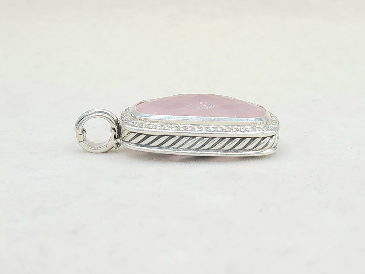  David-Yurman-Jumbo Albion-Elongated Oblong-Rose Quartz-Diamond-Pendant-Enhancer