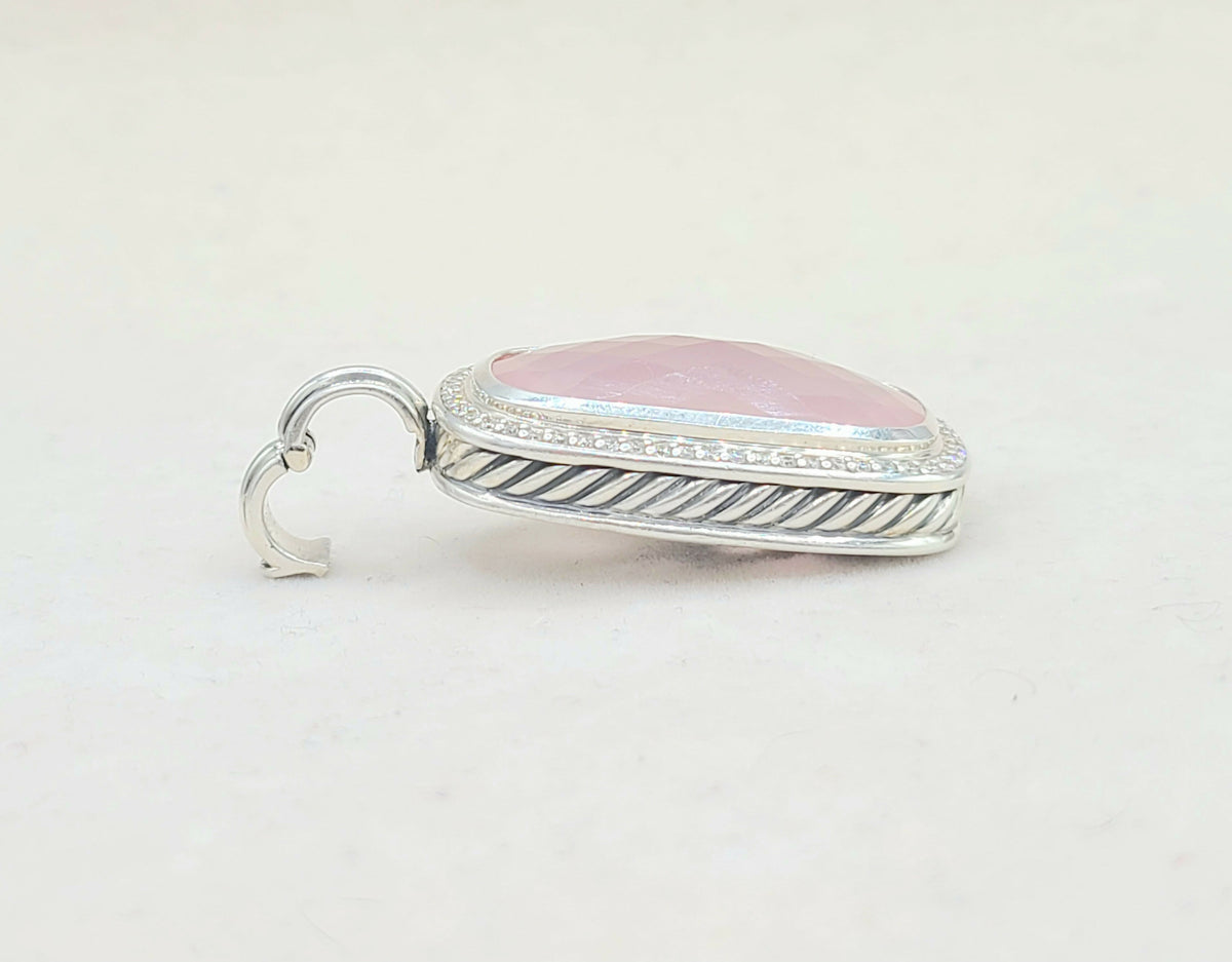  David-Yurman-Jumbo Albion-Elongated Oblong-Rose Quartz-Diamond-Pendant-Enhancer