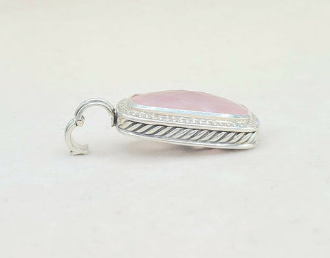  David-Yurman-Jumbo Albion-Elongated Oblong-Rose Quartz-Diamond-Pendant-Enhancer