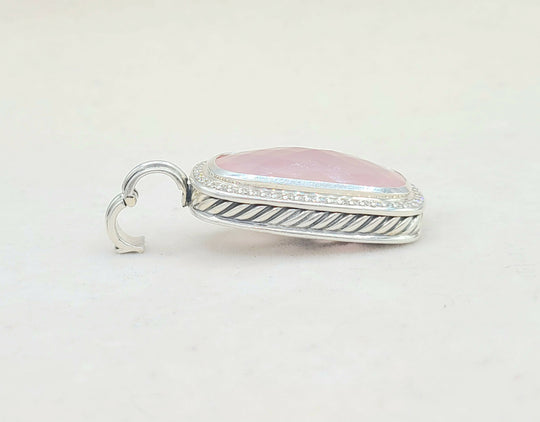  David-Yurman-Jumbo Albion-Elongated Oblong-Rose Quartz-Diamond-Pendant-Enhancer