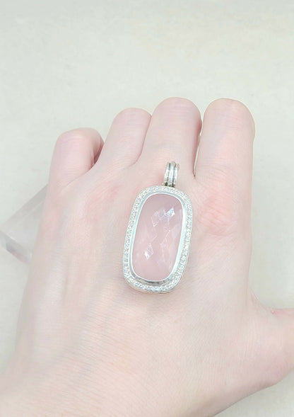  David-Yurman-Jumbo Albion-Elongated Oblong-Rose Quartz-Diamond-Pendant-Enhancer
