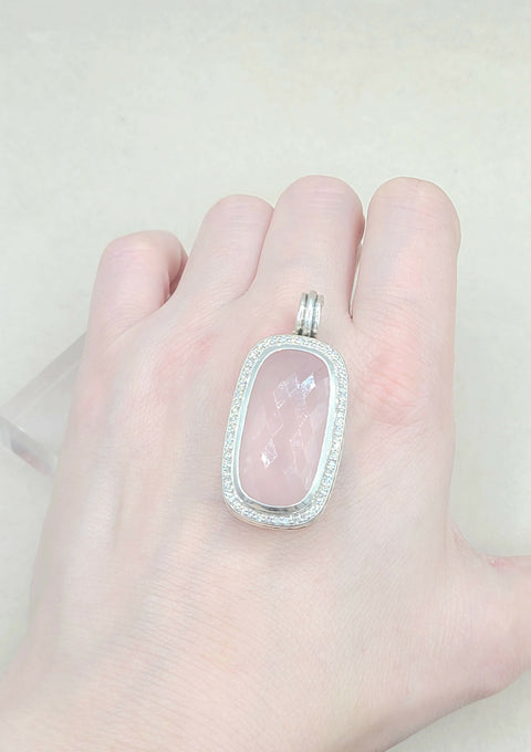  David-Yurman-Jumbo Albion-Elongated Oblong-Rose Quartz-Diamond-Pendant-Enhancer