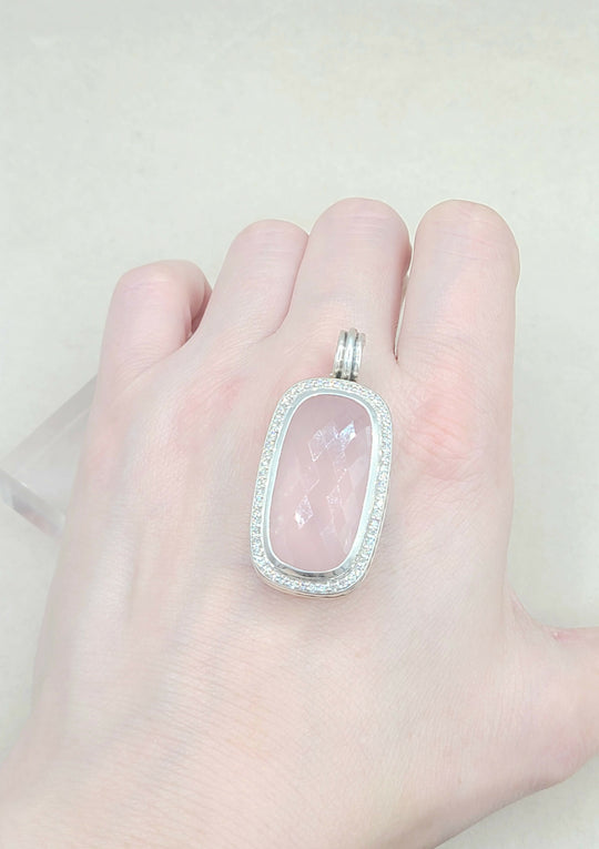  David-Yurman-Jumbo Albion-Elongated Oblong-Rose Quartz-Diamond-Pendant-Enhancer