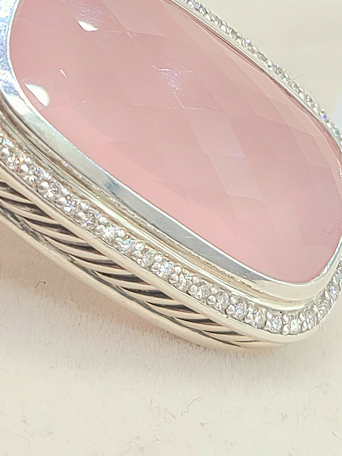 David-Yurman-Jumbo Albion-Elongated Oblong-Rose Quartz-Diamond-Pendant-Enhancer